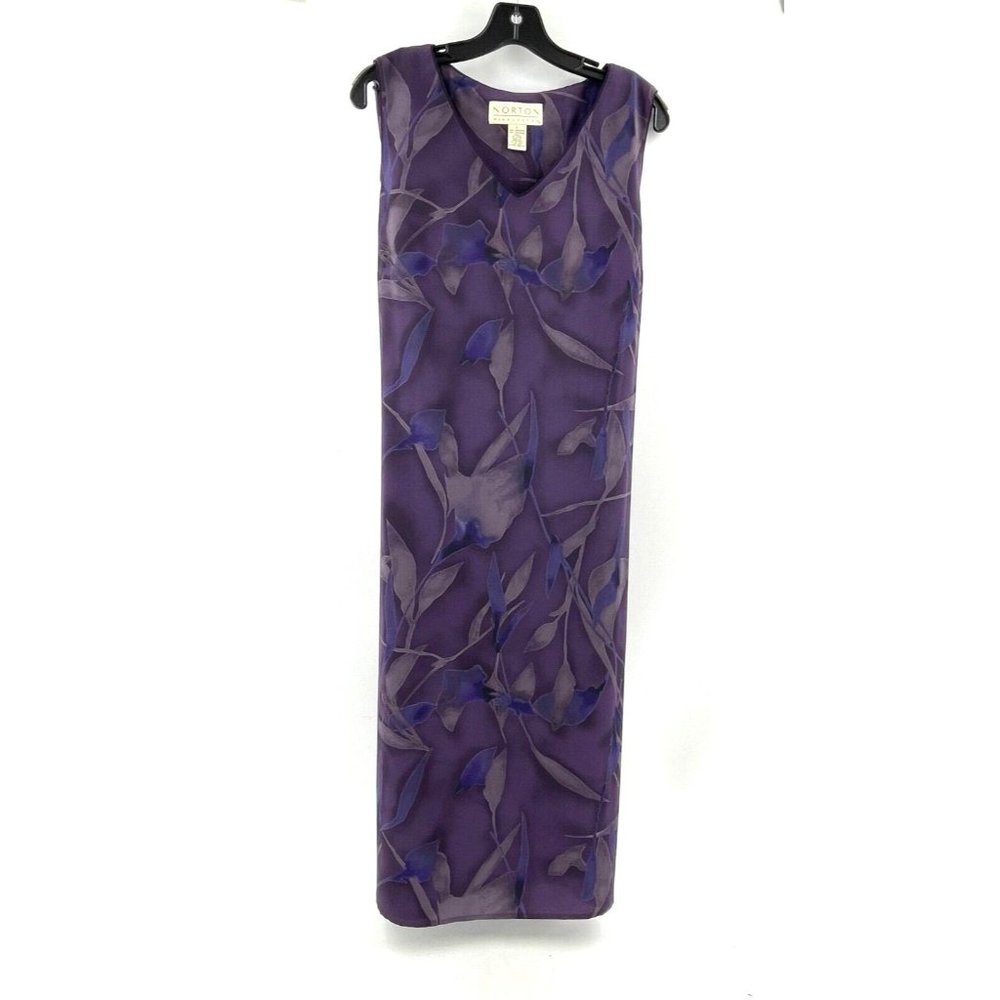 Norton McNaughton Purple Floral Sleeveless Maxi Dress Back Tie Size Large